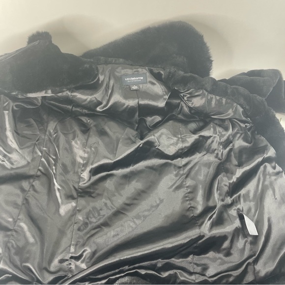 Liz Claiborne Womens Black Hooded Faux Fur Full Zip Jacket Coat Size Small Lined - Picture 12 of 13